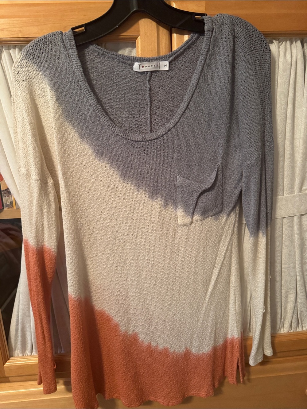 T Party Fashion Scoop-Neck Knit Top in Gray, Cream & Rust